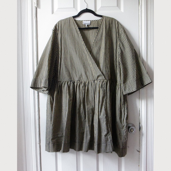 GANNI Seersucker Check Wrap Mini in Gingham Starfish PLUS SIZE - Picture 5 of 7